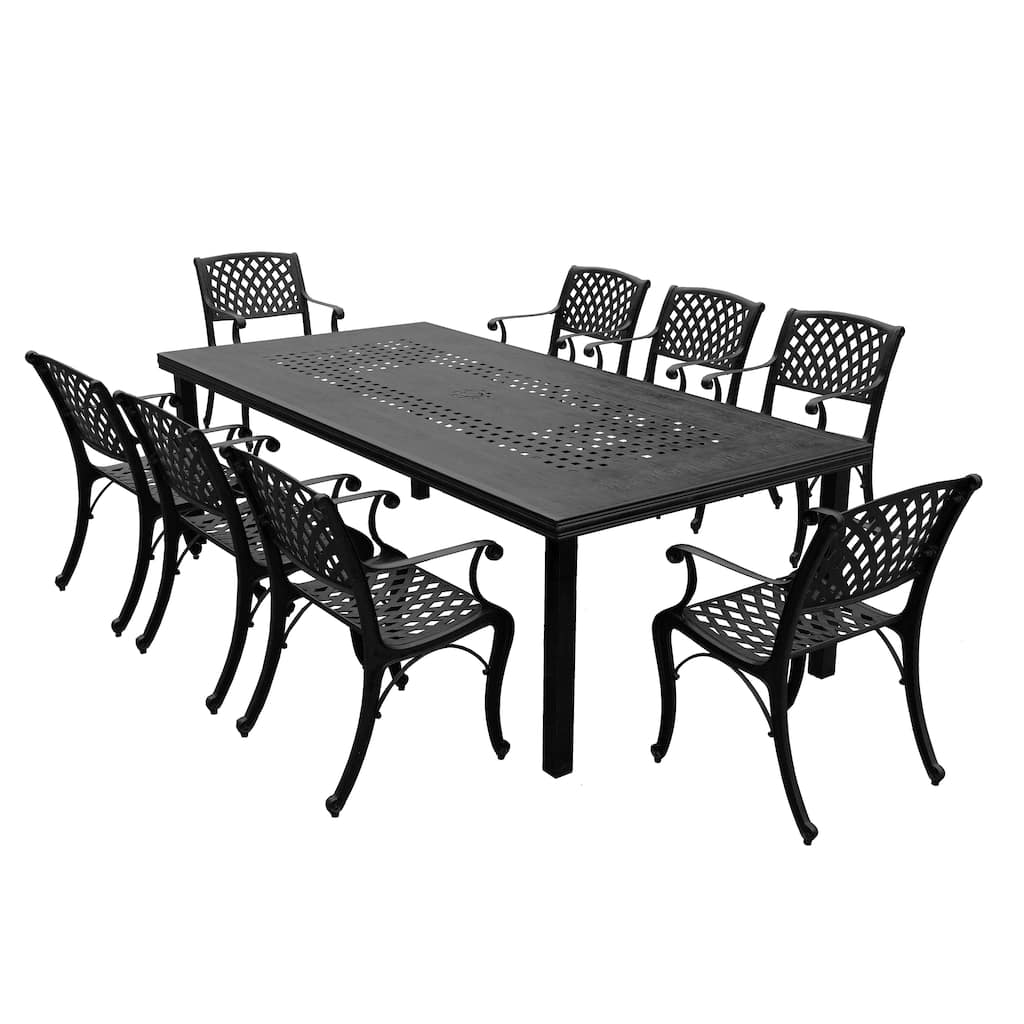 Modern Outdoor Mesh Lattice Aluminum 95-in Large Rectangular Patio Dining Set with Eight Arm Chairs
