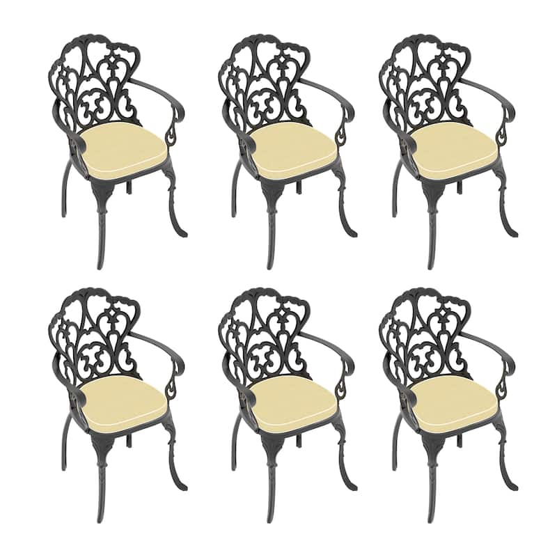 Black Cast Aluminum Patio Outdoor Dining Chairs with Seat Cushions