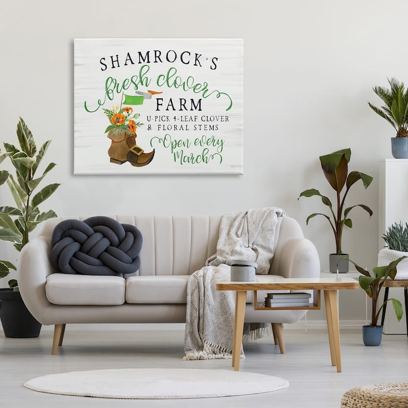 Stupell Shamrock Clover Farm Typography Sign Grainy Pattern Canvas Wall Art Design By Lux + Me Designs