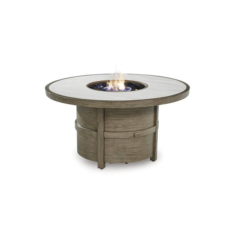 Signature Design by Ashley Rainier Ranch Beige Fire Pit Table - 47.99" W x 47.99" D x 25" H