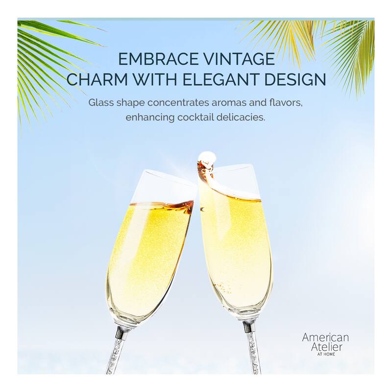 American Atelier Champagne Flutes Set of 2 Gem Filled Stem - 10 oz.