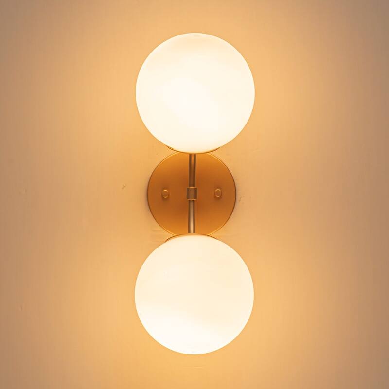 2-Light Modern Metal & Glass Wall Sconce with Two-Globe Shades for Bedroom & Living Room - 1 Light