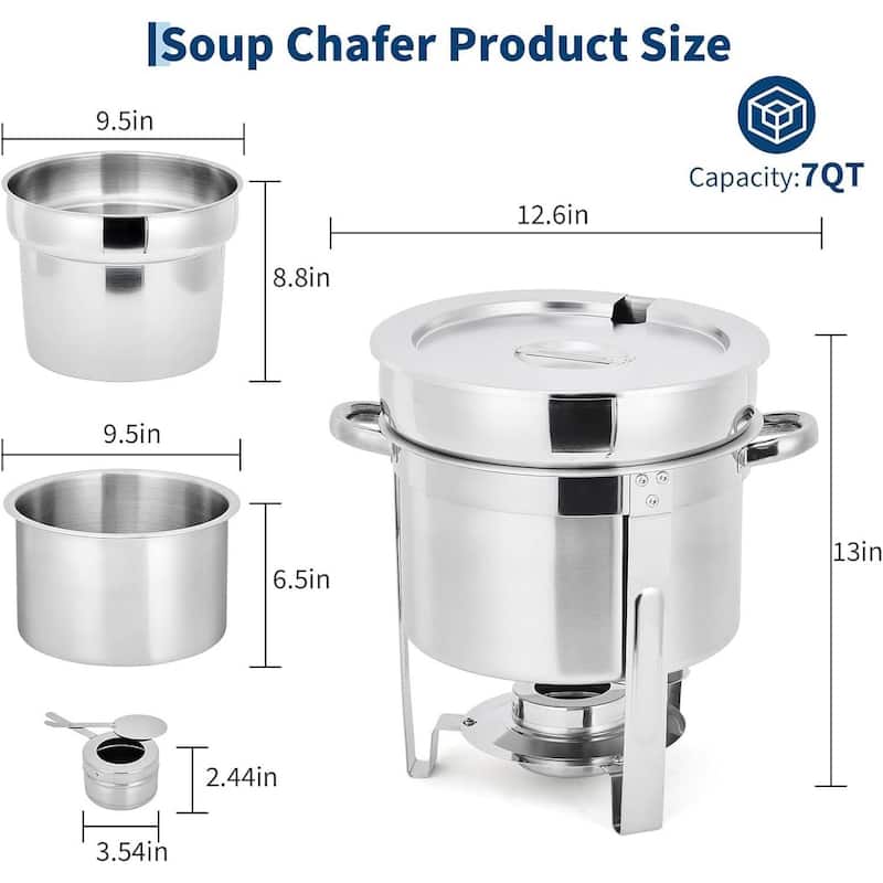 7QT Commercial Soup Warmer Set, Soup Chafer with Pots for Buffets, Events