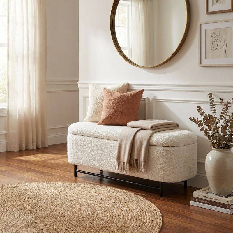 HomePop Ellipse Modern Storage Bench with Metal Legs