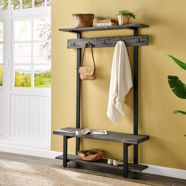 Carbon Loft Lawrence Entryway Hall Tree with Bench and Coat Hooks