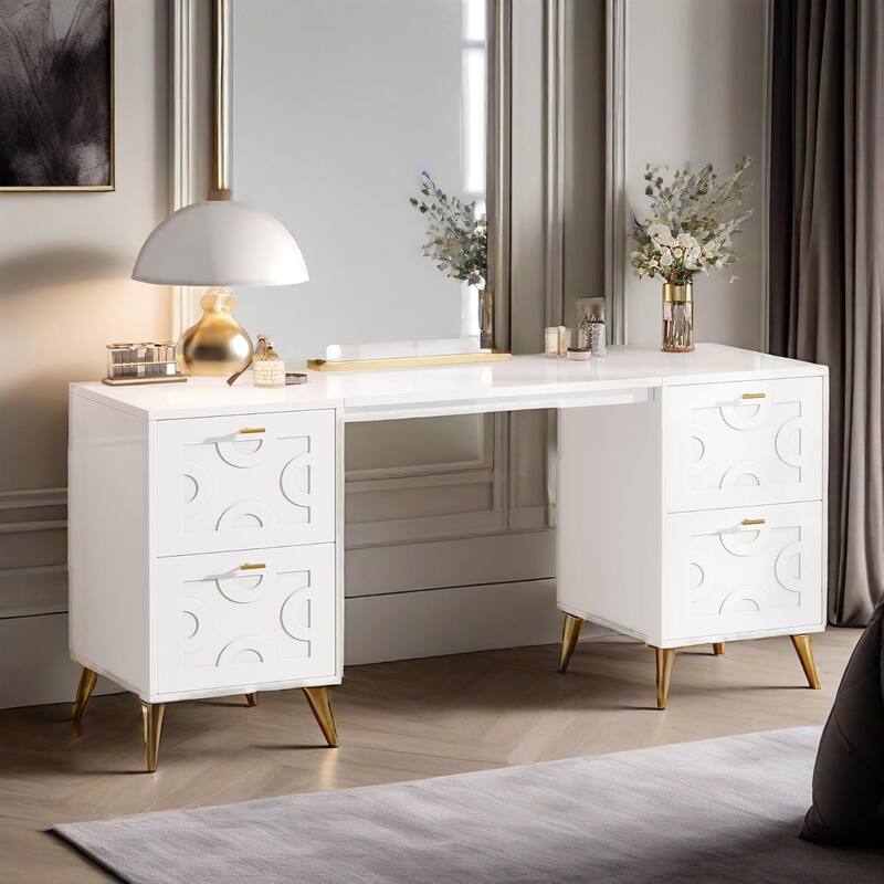 Modern Dressing Table With 4 Drawers Makeup Desk Gold Legs - 59.6" X 17.72" X 30.51"