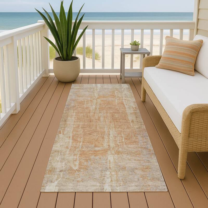 Machine Washable Indoor/ Outdoor Vintage Ombre Chantille Rug - Khaki - 2'3" x 7'6"