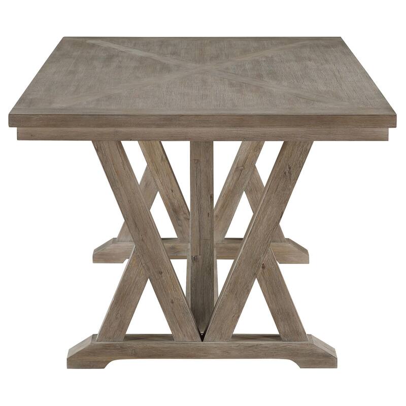 Elia Dining Table with Trestle Base, Rectangular Gray Acacia 82 Inch