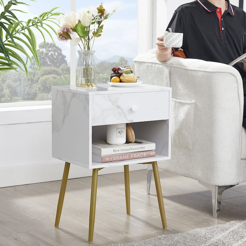 Javlergo Set of 2 Mid-century Modern Nightstand for Bedroom with Storage Drawer and Shelf Small Side End Table for Living Room