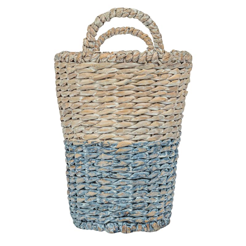 Various Woven Water Hyacinth and Rattan Dip Dyed Baskets, Set of 5 - 22.0"L x 16.0"W x 18.5"H