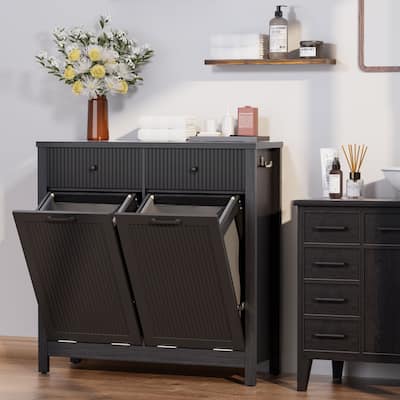 Black 20 Gallon Double Tilt Out Trash Cabinet with 2 Drawers