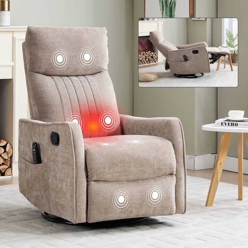 Heat Massage Manual Recliner Chair with Rocker and Swivel in Fabric for Living Room