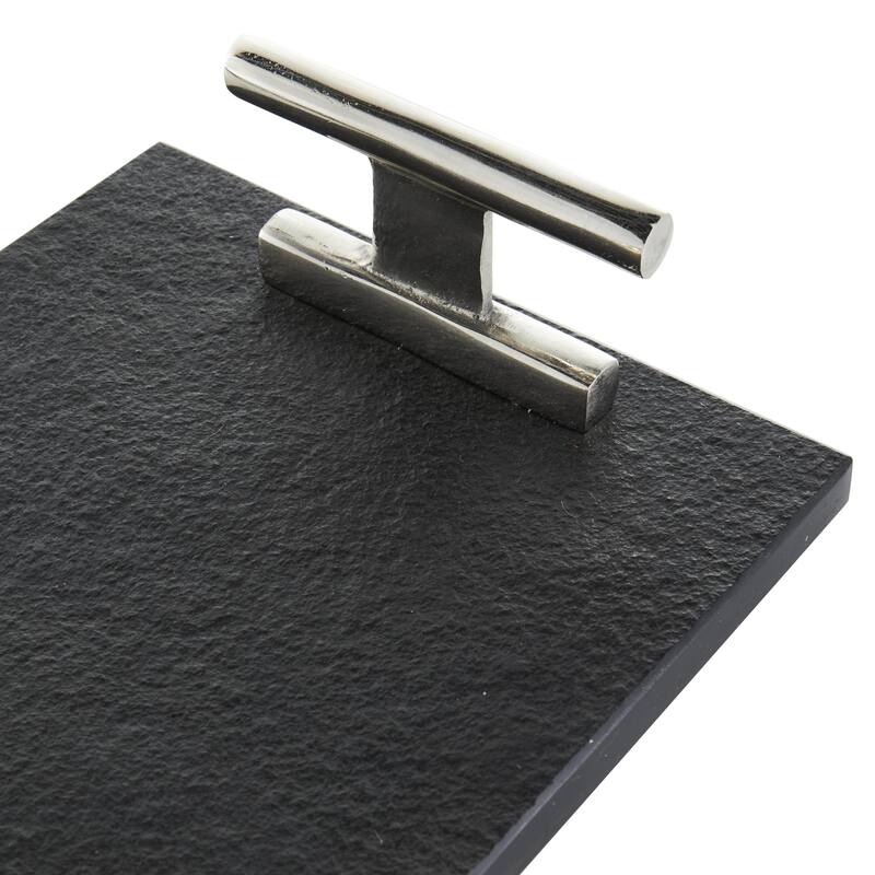 Marble Textured Living Room Decor Tray with Rod Handles - Set of 2 Black - Roche River Decor