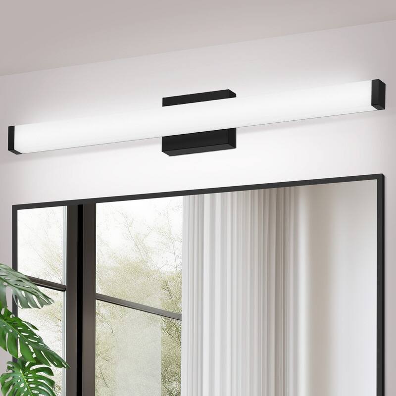 Modern Black LED Bathroom Vanity Light - 6000K Cool White Over Mirror Lighting - 33Inch