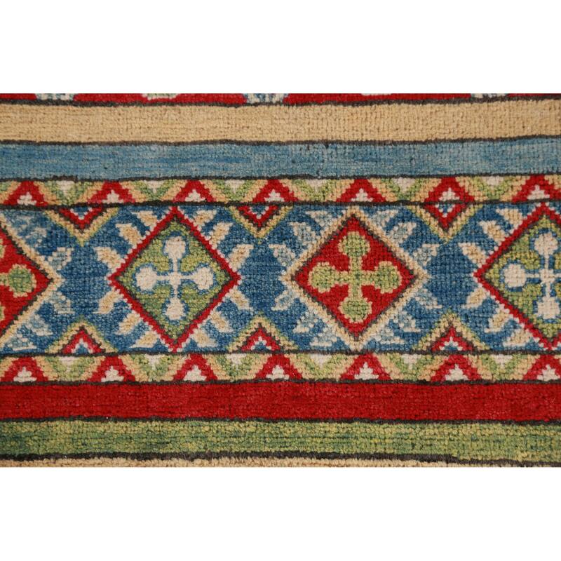 Hand Knotted Oriental 100% Wool Carpet Traditional Geometric Multi-Colored Kazak Area Rug - 11' 9'' X 8' 3''