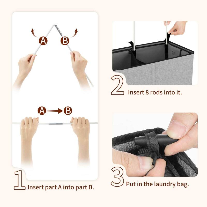 Laundry hamper 3 section - 32.7"L x 12.2"W x 27.6"H