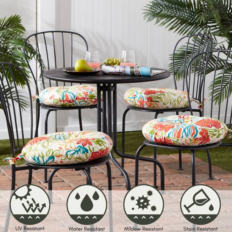 Breeze Floral Outdoor 15-inch Bistro Chair Cushions (Set of 2)