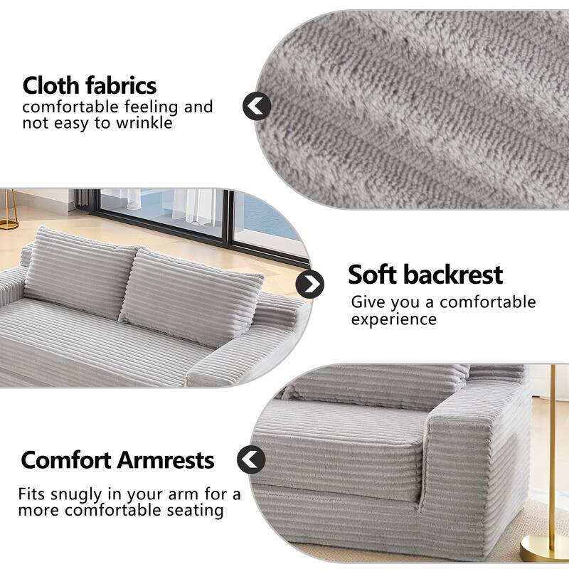 Minimalist Loveseat Sofa Bed with Steel Frame, 2-Seater Settee with Square Armrests for Living Room Apartment