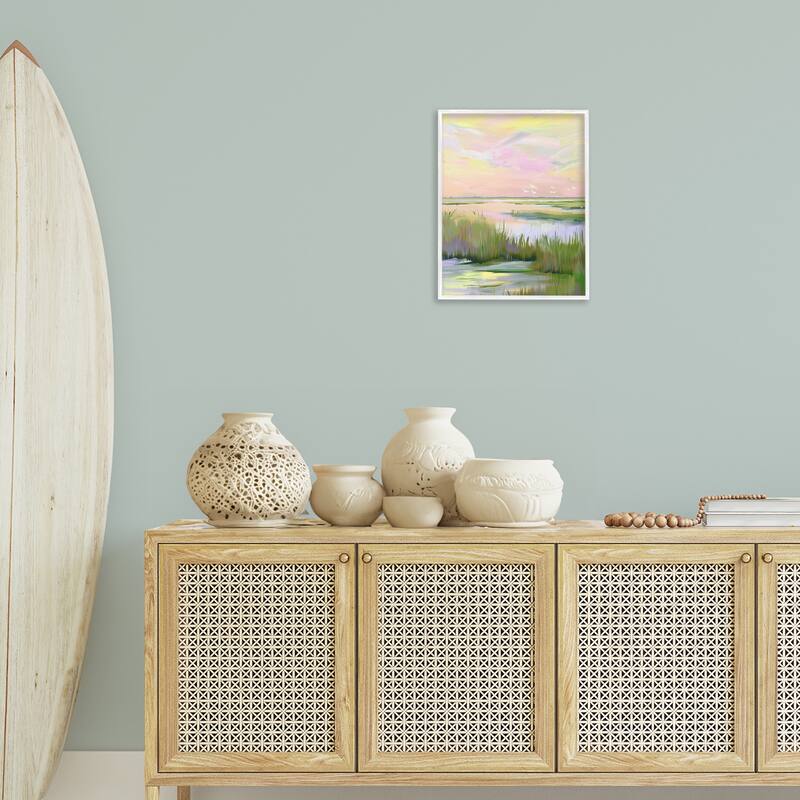 Stupell Soft Pink Marshland Sunrise Framed Giclee Art Design By Arlington Prints