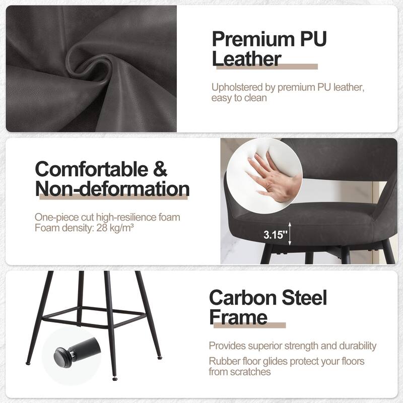 26" Velvet/ Faux Leather Counter Height Swivel Bar Stools Set of 2/4 - 39.2"H x 20.4"W X 22"D
