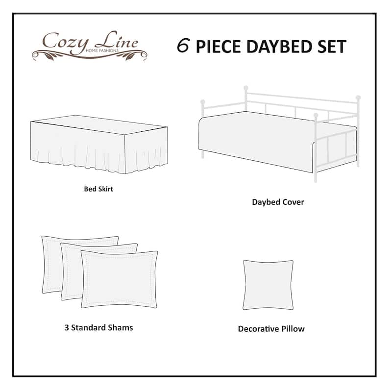 Cozy Line Victorian Medallion Floral Pure Solid White Scalloped Edge 6 Piece Microfiber Daybed Set