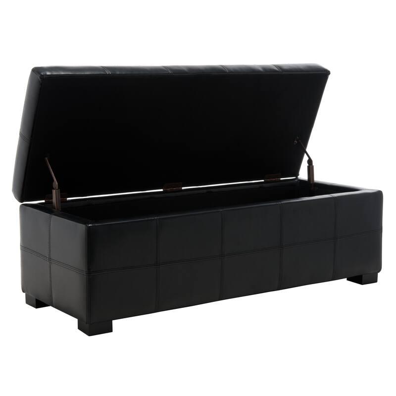 SAFAVIEH Kerrie Brown Bicast Leather/Wood Storage Bench - 46.9" x 18.3" x 16.7" - 47Wx18Dx17H