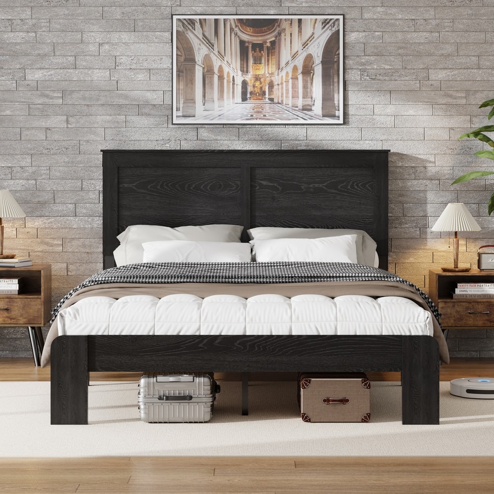 Platform Bed Wood Bed Frame with Wood Slats and Metal Cross Support, Noise-Free, Large Under Bed Storage, No Box Spring Needed