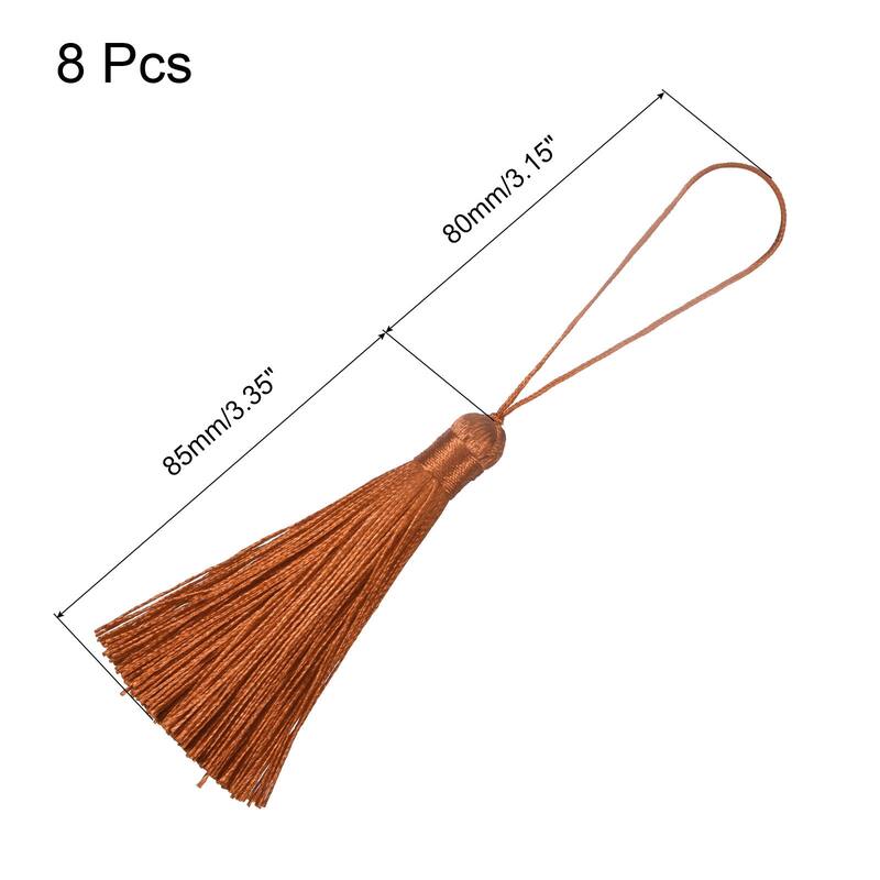 6.5" Silky Bookmark Tassels with Loop for DIY Craft Accessory, 8Pcs - Light Brown