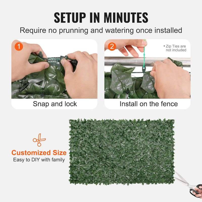 Green Silk Ivy Privacy Fence, PE Backed and UV-Resistant Decor