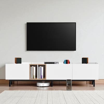 Modern 80 Inch TV Stand with 3 Drop-Down Doors, Entertainment Console with Large Storage Cabinet for Bedroom or Media Space