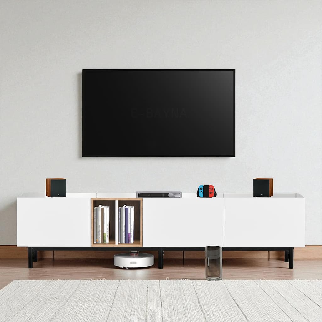 Modern 80 Inch TV Stand with 3 Drop-Down Doors, Entertainment Console with Large Storage Cabinet for Bedroom or Media Space
