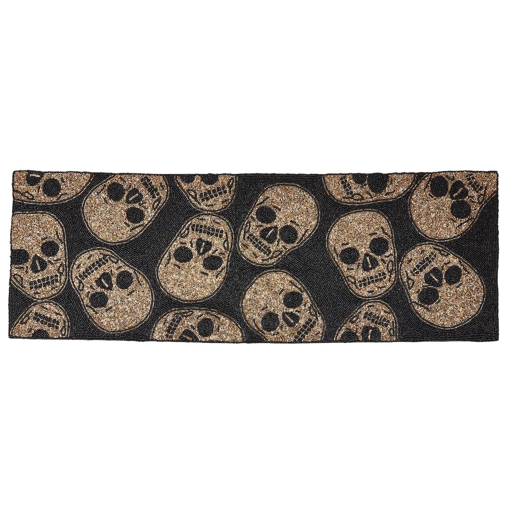 Elegant Beaded Skulls Table Runner - 13"x35"