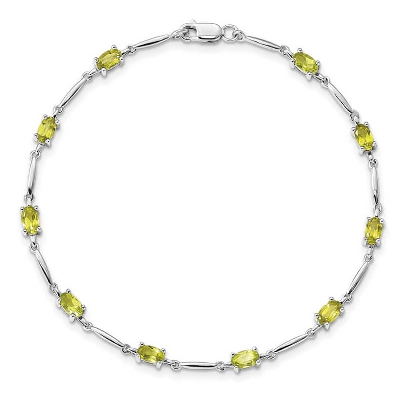 Curata 925 Sterling Silver 7" 3mm Emerald-cut Amethyst, Blue Topaz or Peridot Bracelet - 7 Inch - Peridot - White