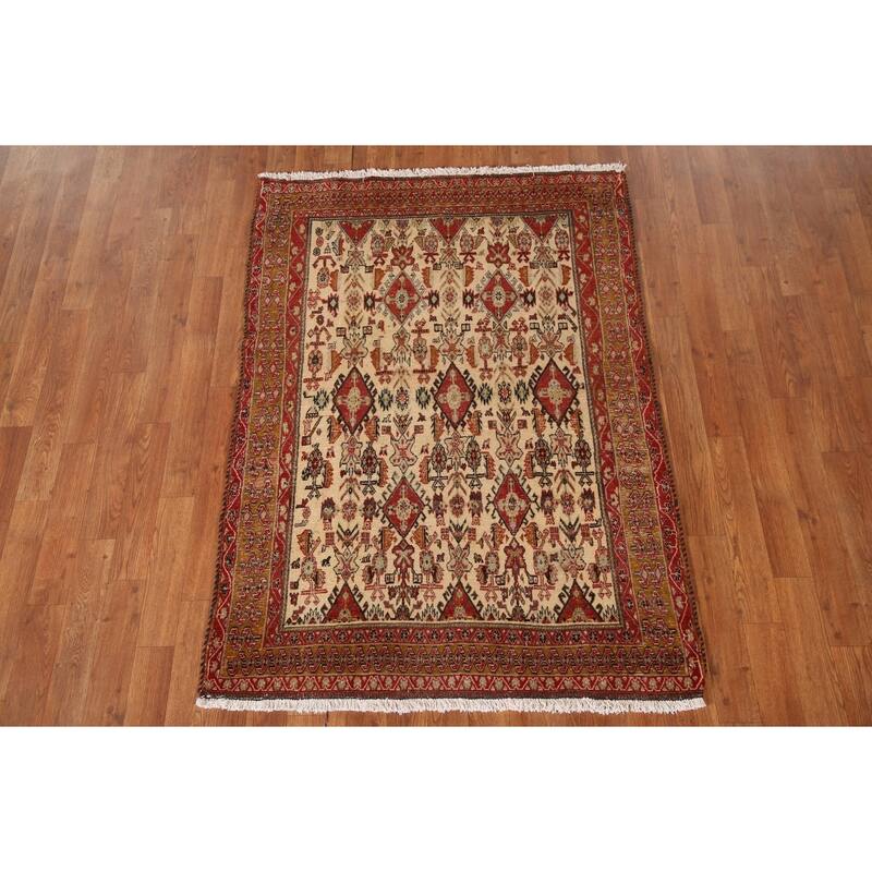 Vegetable Dye Shiraz Kashkoli Persian Antique Rug Handmade Wool Carpet - 3'4"x 4'10"