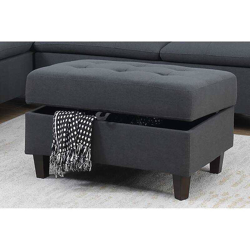 Bobkona Zane Linen 3-piece Sectional Set with Cocktail Ottoman