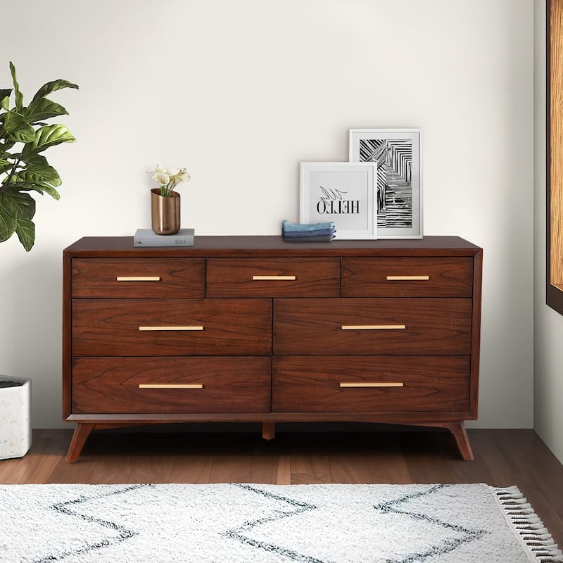 60 Inch Wooden Dresser with 7 Drawers, Brown