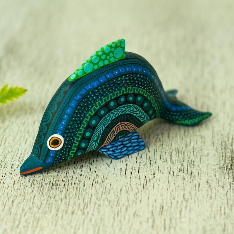 Novica Handmade Ocean Dolphin Wood Alebrije Sculpture