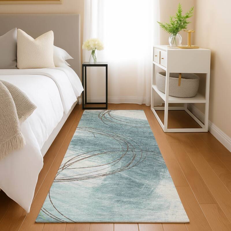 Machine Washable Indoor/ Outdoor Abstract Modern Chantille Rug
