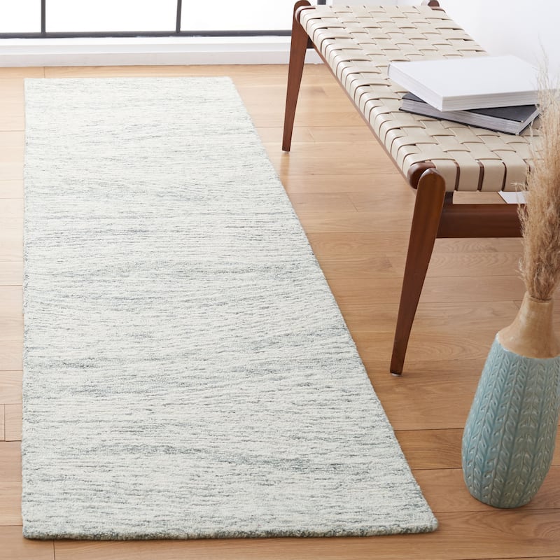 SAFAVIEH Handmade Metro Annarosa Modern Abstract Wool Rug - 2'3" x 12' Runner - Dark Grey/Ivory - Runner