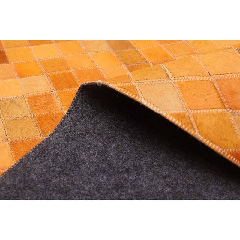 ECARPETGALLERY Handmade Cowhide Patchwork Orange Leather Rug - 5'1 x 8'0