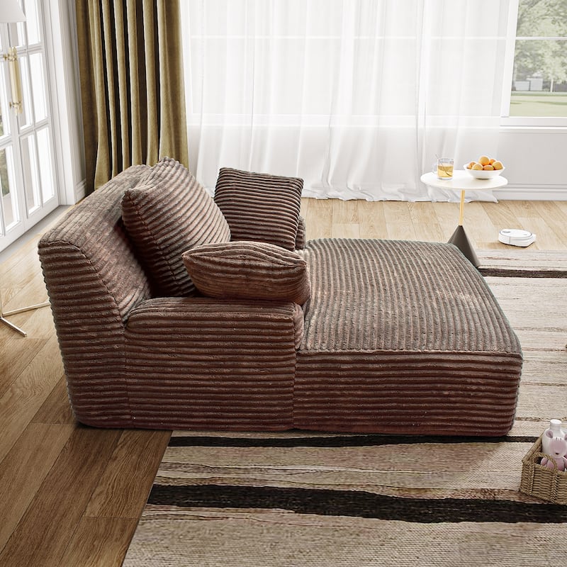 Oversized Fluffy Plush Corduroy Sleeper Sofa, Single Chaise Lounge Couch Chair, Deep Seat Reading Chair for Living Room