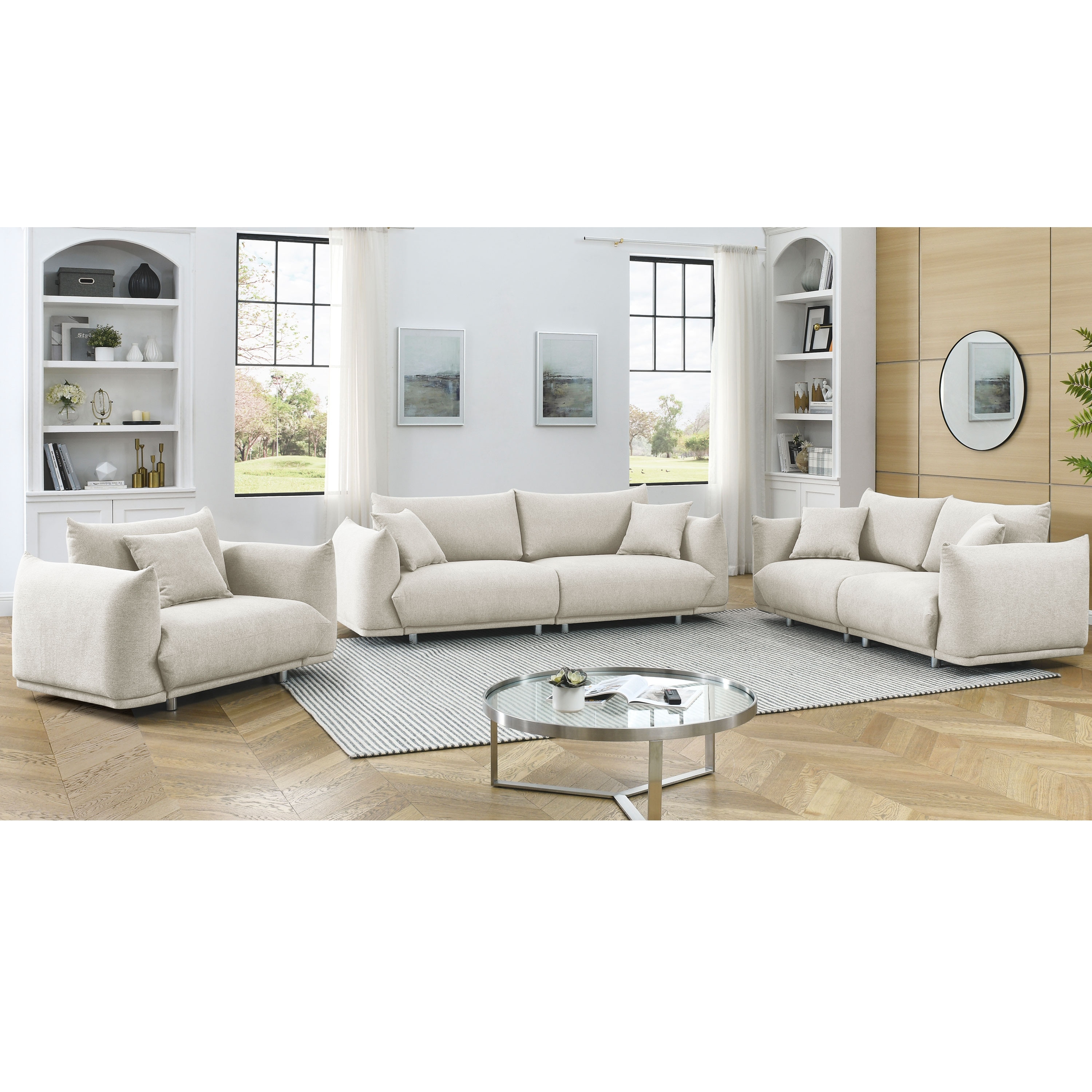 Combination sofa Modern Couch for Living Room Sofa Solid Wood Frame and Stable Metal Legs 5 Pillows Sofa Furniture