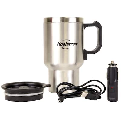 Koolatron 12V USB Heated Insulated Travel Mug, 17 oz, Stainless Steel - N/A