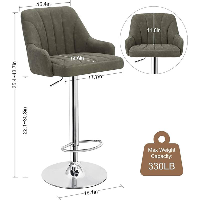 VECELO Set of 2 Adjustable Height Barstool with Footrest and Back Upholstered Bar or Counter Height Stool and Parts