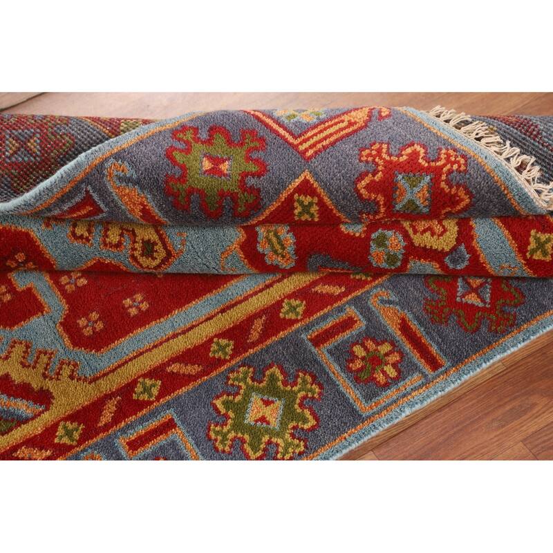Geometric Kazak Oriental Foyer Rug Hand-Knotted Wool Carpet - 3'11"x 5'11"