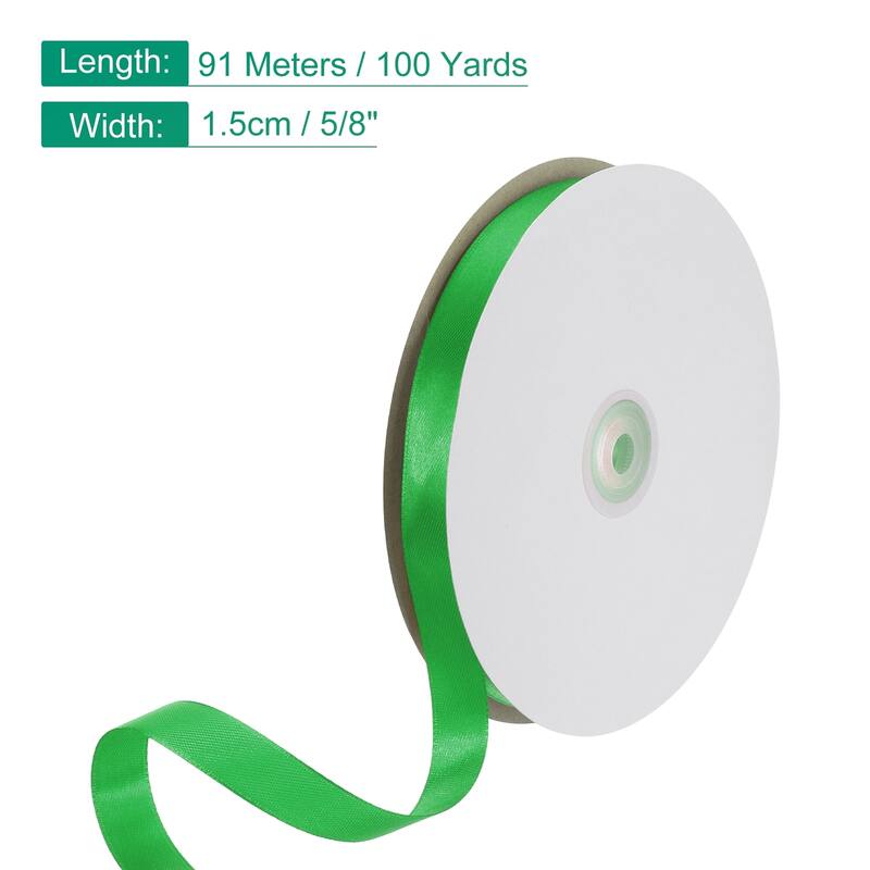 Satin Ribbon, 100 Yards Single Face Polyester Satin Ribbon - Green - 5/8 Inch