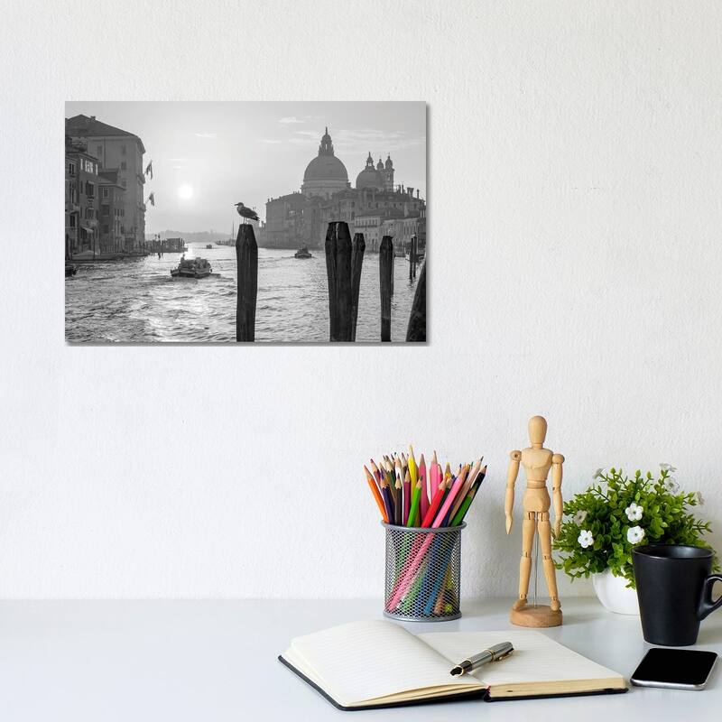 iCanvas "Sunrise At The Canal Grande In Black And White, Venice, Italy" by Jan Becke Canvas Print - 8x12x0.75