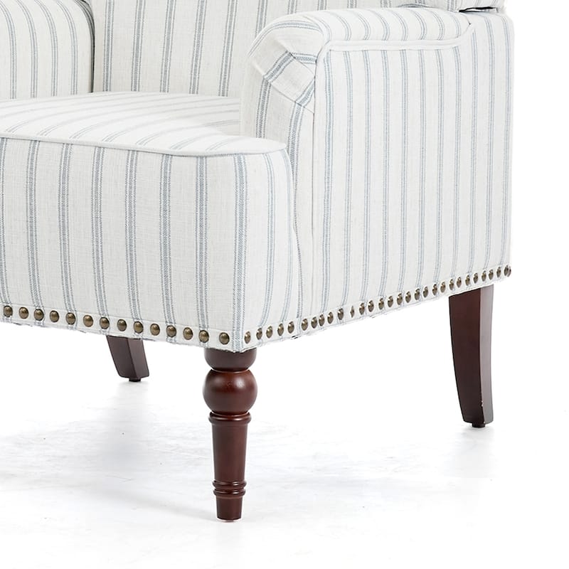 Linen Accent Chairs Nailhead Trim Armchairs with Wooden Legs