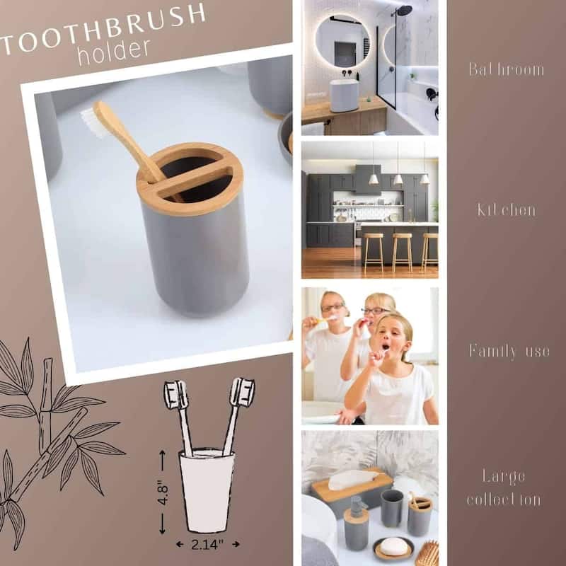 Grey Padang Bathroom Accessory Set 7-Pieces Bamboo