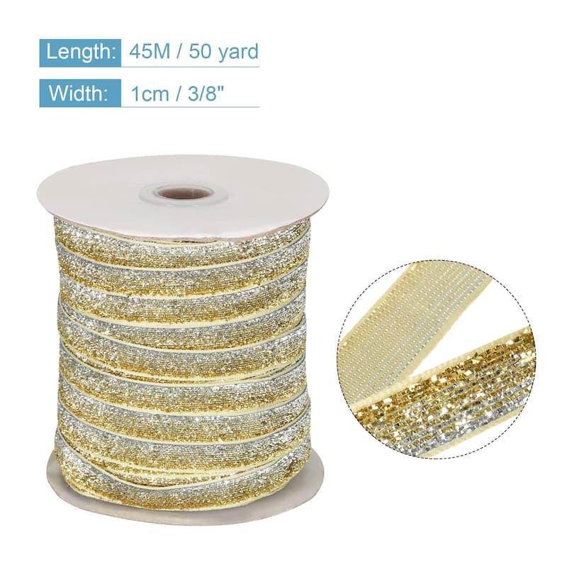 Metallic Glitter Velvet Ribbon 3/8 Inch x 50 Yard for Gift Wrapping - Gold Silver